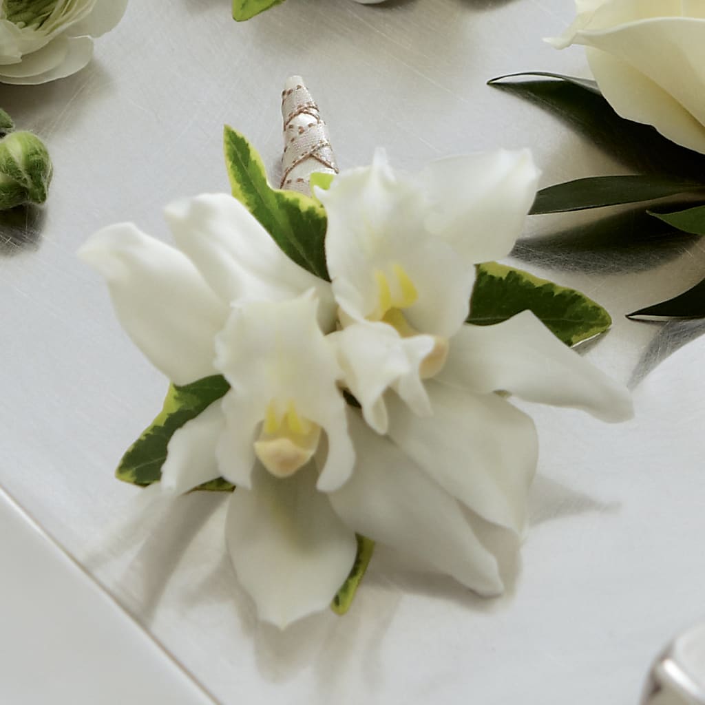 White Mini Cymbidium Boutonniere – SIA'S BLOSSOM BLOOMS, Griffin GA