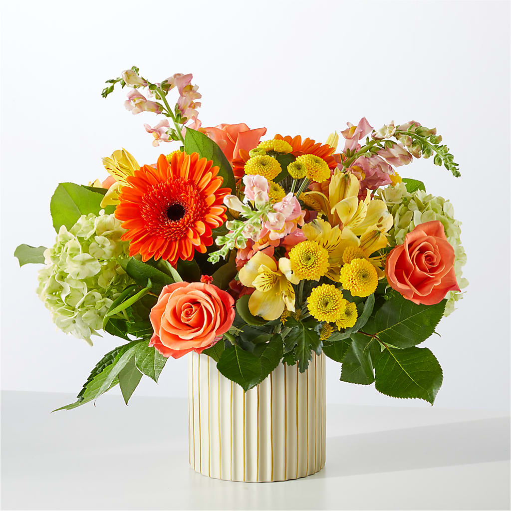 Autumn Sunshine Bouquet with Ivory Vase – SIA'S BLOSSOM BLOOMS, Griffin GA