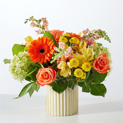 Autumn Sunshine Bouquet with Ivory Vase – SIA'S BLOSSOM BLOOMS, Griffin GA