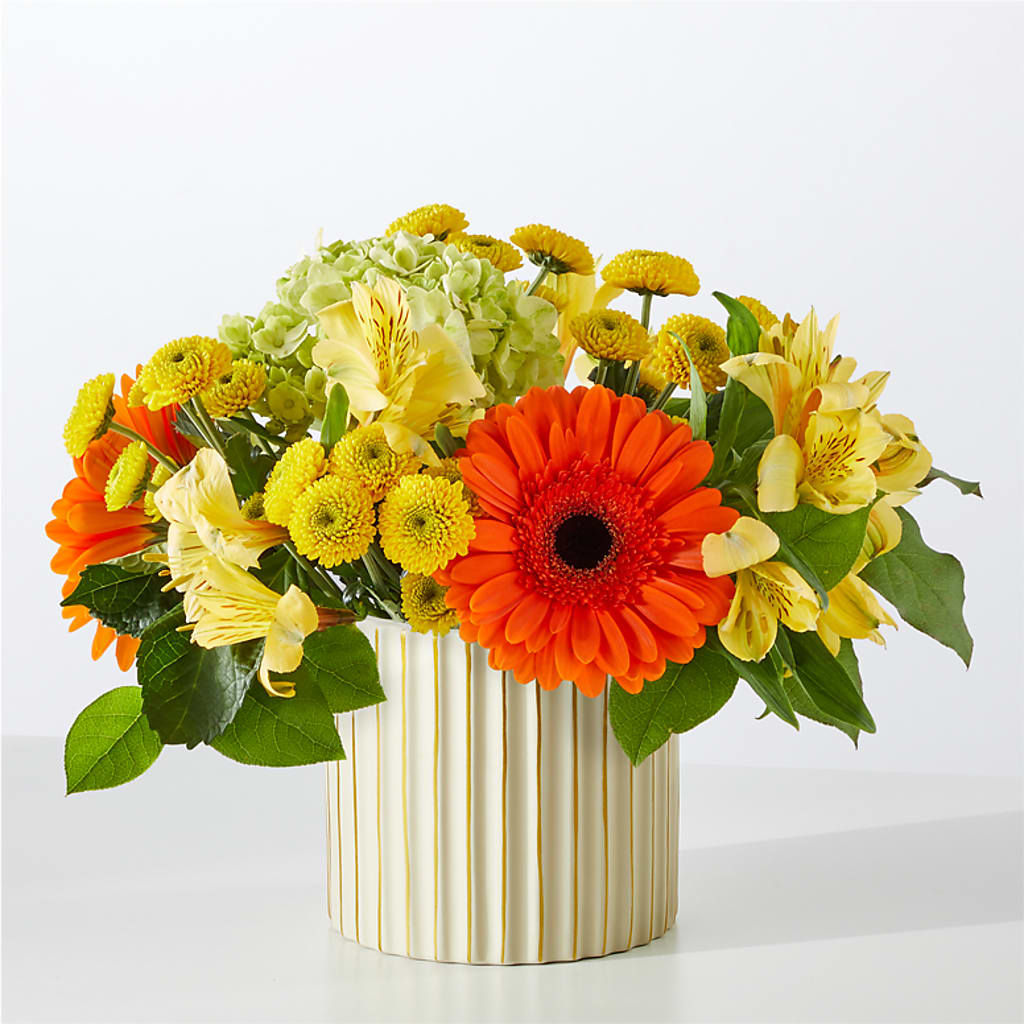 Autumn Sunshine Bouquet with Ivory Vase – SIA'S BLOSSOM BLOOMS, Griffin GA